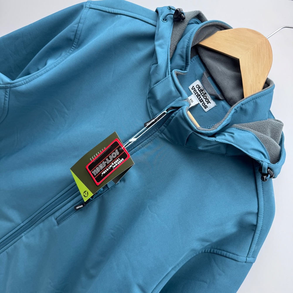 Outdoor Ventures Softshell Jacket Mens XXL Blue Removable Hoodie Fleece Lined